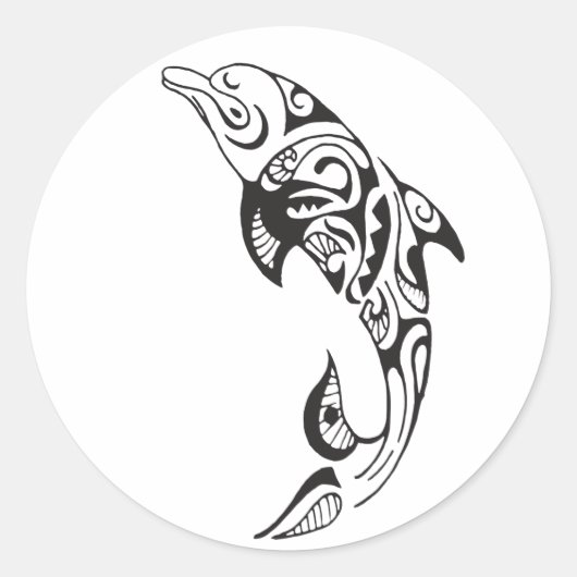 Tribal Dolphin Ronde Sticker (Voorkant)