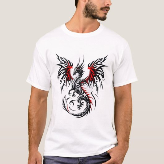 Tribal Dragon Fire T-Shirt – Bold Mythical Design (Voorkant)