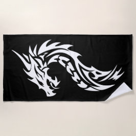 Tribal Dragon Silhouette in Bold Black and White Strandlaken