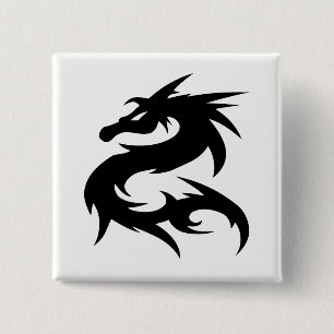 Tribal Dragon Silhouette Vierkante Button 5,1 Cm