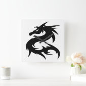 Tribal Dragon Silhouette Vierkante Klok (Huis)