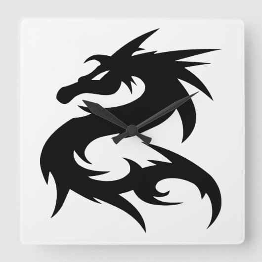 Tribal Dragon Silhouette Vierkante Klok (Voorkant)
