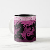 Tribal Dragon Tattoo in zwart en roze design Tweekleurige Koffiemok (Voorkant links)