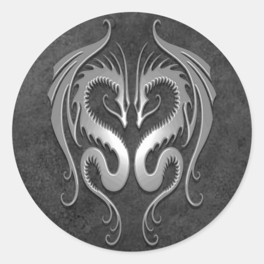 Tribal Dragons, donker Ronde Sticker (Voorkant)