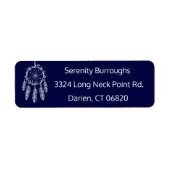 Tribal Dream Catcher Navy Blue Boho Feathers Etiket (Voorkant)