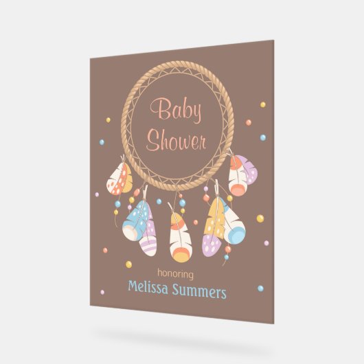 Tribal Dreamcatcher Boho Baby shower Bruin Acryl Bord (Hoek)