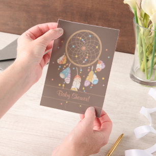 Tribal Dreamcatcher Boho Baby shower Bruin Insert Vellum Uitnodigingen