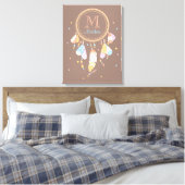 Tribal Dreamcatcher Boho Brown Monogram Initiaal Canvas Afdruk (Insitu (Slaapkamer))