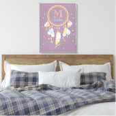 Tribal Dreamcatcher Boho Paarse Monogram Initiaal Canvas Afdruk (Insitu (Slaapkamer))