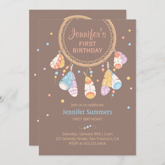 Tribal Drocatcher Boho Baby 1e verjaardag Kaart (Voorkant / Achterkant)