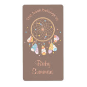 Tribal Drocatcher Boho Baby Bookplate Brown Etiket (Voorkant)