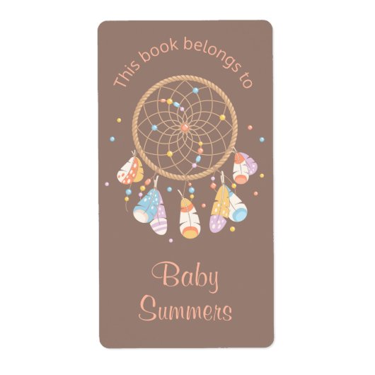 Tribal Drocatcher Boho Baby Bookplate Brown Etiket (Voorkant)