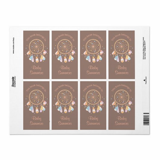 Tribal Drocatcher Boho Baby Bookplate Brown Etiket (Full Sheet)
