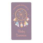 Tribal Drocatcher Boho Baby Bookplate Paars Etiket (Voorkant)