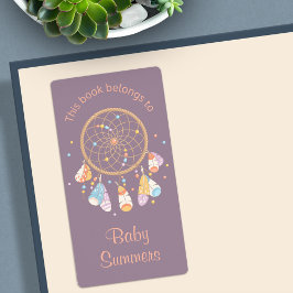 Tribal Drocatcher Boho Baby Bookplate Paars Etiket
