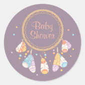 Tribal Drocatcher Boho Baby shower Paars Ronde Sticker (Voorkant)