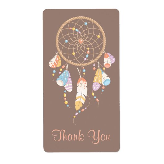 Tribal Drocatcher Boho Brown bedankt Etiket (Voorkant)
