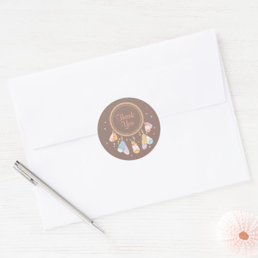 Tribal Drocatcher Boho Brown bedankt Ronde Sticker (Envelop)