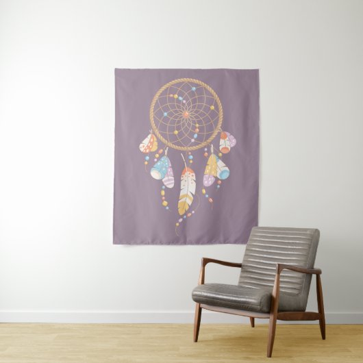 Tribal Drocatcher Boho Paars Wandkleed (In situ)