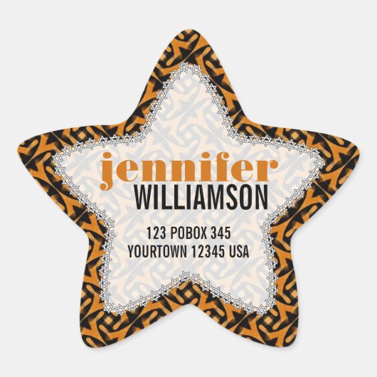 Tribal Earthy Batik Custom Name Star Stickers (Voorkant)