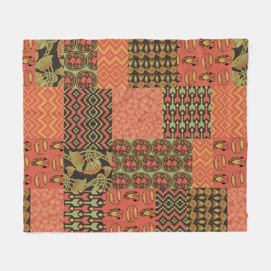 Tribal Egyptische Faux Patchwork Rusty Red Fleece Deken (Voorkant (Horizontaal))