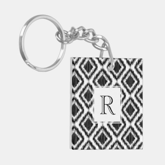 Tribal Elegant Black en White Ikat Pattern Sleutelhanger (Voorkant Links)