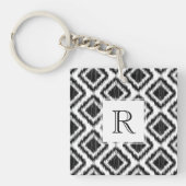 Tribal Elegant Black en White Ikat Pattern Sleutelhanger (Voorkant)
