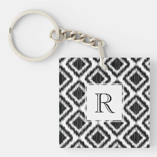 Tribal Elegant Black en White Ikat Pattern Sleutelhanger (Voorkant)