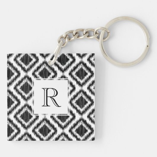 Tribal Elegant Black en White Ikat Pattern Sleutelhanger (Achterkant)