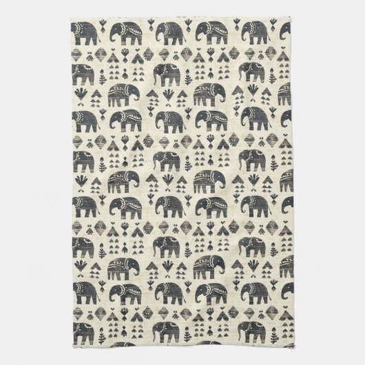 Tribal Elephant Boho Pattern (1) Theedoek (Verticaal)