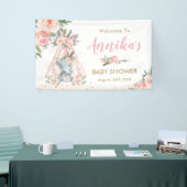 Tribal Elephant Pink Floral Baby shower Backdrop Spandoek (Beurs)