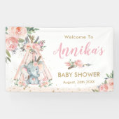 Tribal Elephant Pink Floral Baby shower Backdrop Spandoek (Horizontaal)