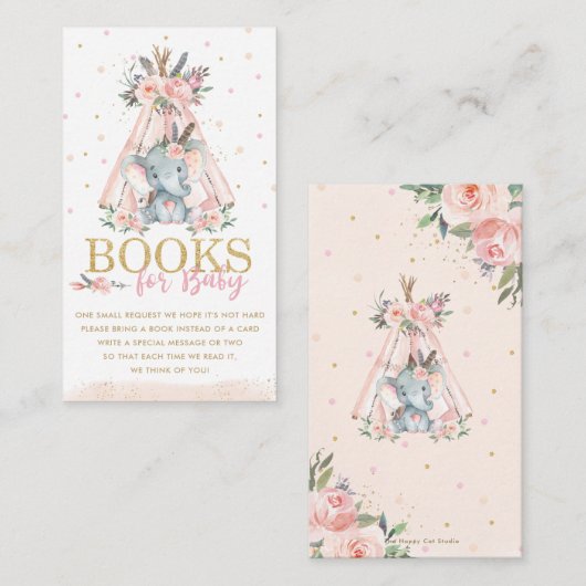 Tribal Elephant Pink Floral Boos for Baby Informatiekaartje (Voorkant / Achterkant)