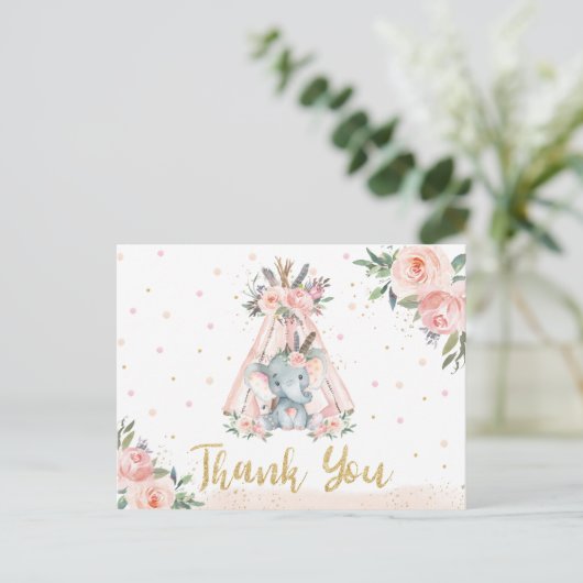 Tribal Elephant Verjaardag Baby shower Dank u Briefkaart (Staand voorkant)