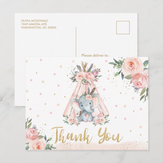 Tribal Elephant Verjaardag Baby shower Dank u Briefkaart (Voorkant / Achterkant)