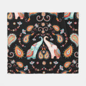 Tribal Elephant: Waterverf Paisley Pattern. Fleece Deken (Voorkant (Horizontaal))