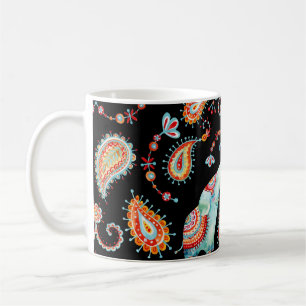 Tribal Elephant: Waterverf Paisley Pattern. Koffiemok