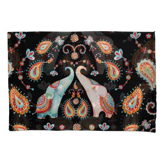 Tribal Elephant: Waterverf Paisley Pattern. Kussensloop (Voorkant)