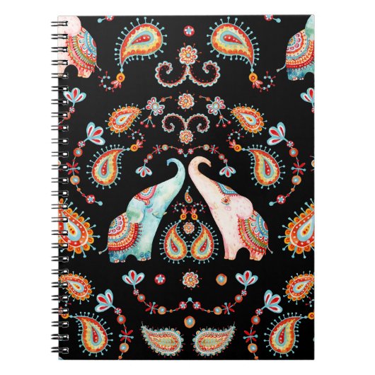 Tribal Elephant: Waterverf Paisley Pattern. Notitieboek (Voorkant)