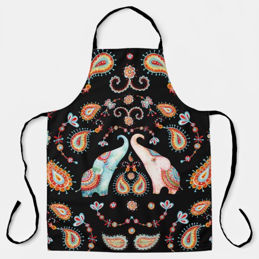 Tribal Elephant: Waterverf Paisley Pattern. Schort (Voorkant)