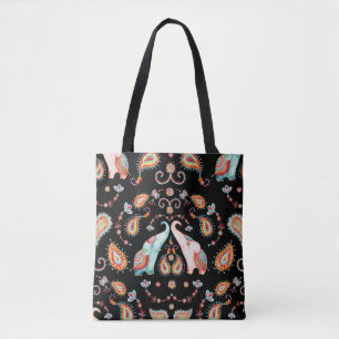 Tribal Elephant: Waterverf Paisley Pattern. Tote Bag