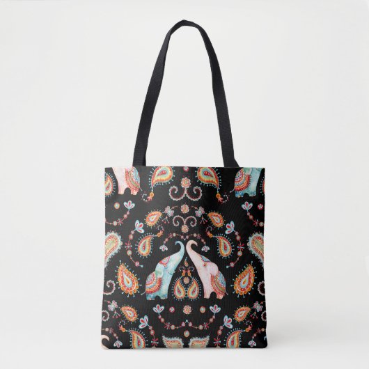 Tribal Elephant: Waterverf Paisley Pattern. Tote Bag (Voorkant)