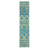 Tribal Ethnic Boho Patroongoud en blauwgroen Korte Tafelloper (Voorkant)