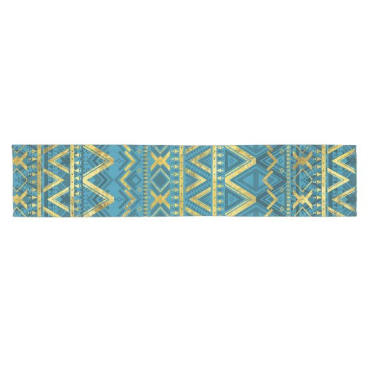 Tribal Ethnic Boho Patroongoud en blauwgroen Korte Tafelloper (Horizontaal)