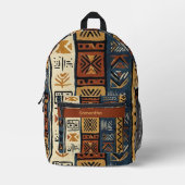 Tribal Ethnic Brown Gold & Green Bedrukte Rugzak (Voorkant)