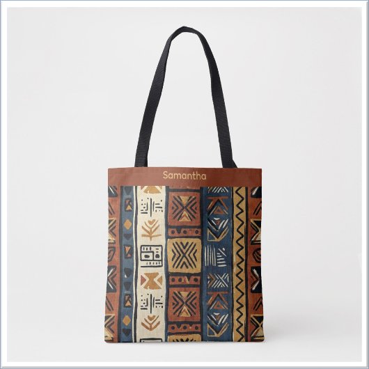 Tribal Ethnic Brown Gold & Green Tote Bag