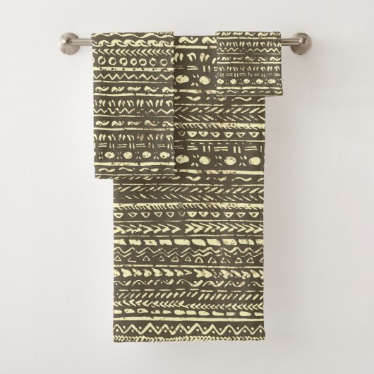 Tribal Etnisch Modderdoek Patroon Beige Bruin Bad Handdoek (Insitu)