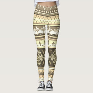Tribal Etnische Crème Aarde Tonen Bruin Olive Khak Leggings