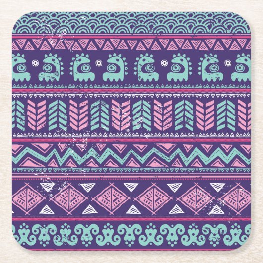 Tribal Etnische: Kleurrijk Naadloos Patroon. Kartonnen Onderzetters (Voorkant)