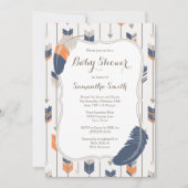 Tribal Feather Arrows Baby shower Navy Sinaasappel Kaart (Voorkant)